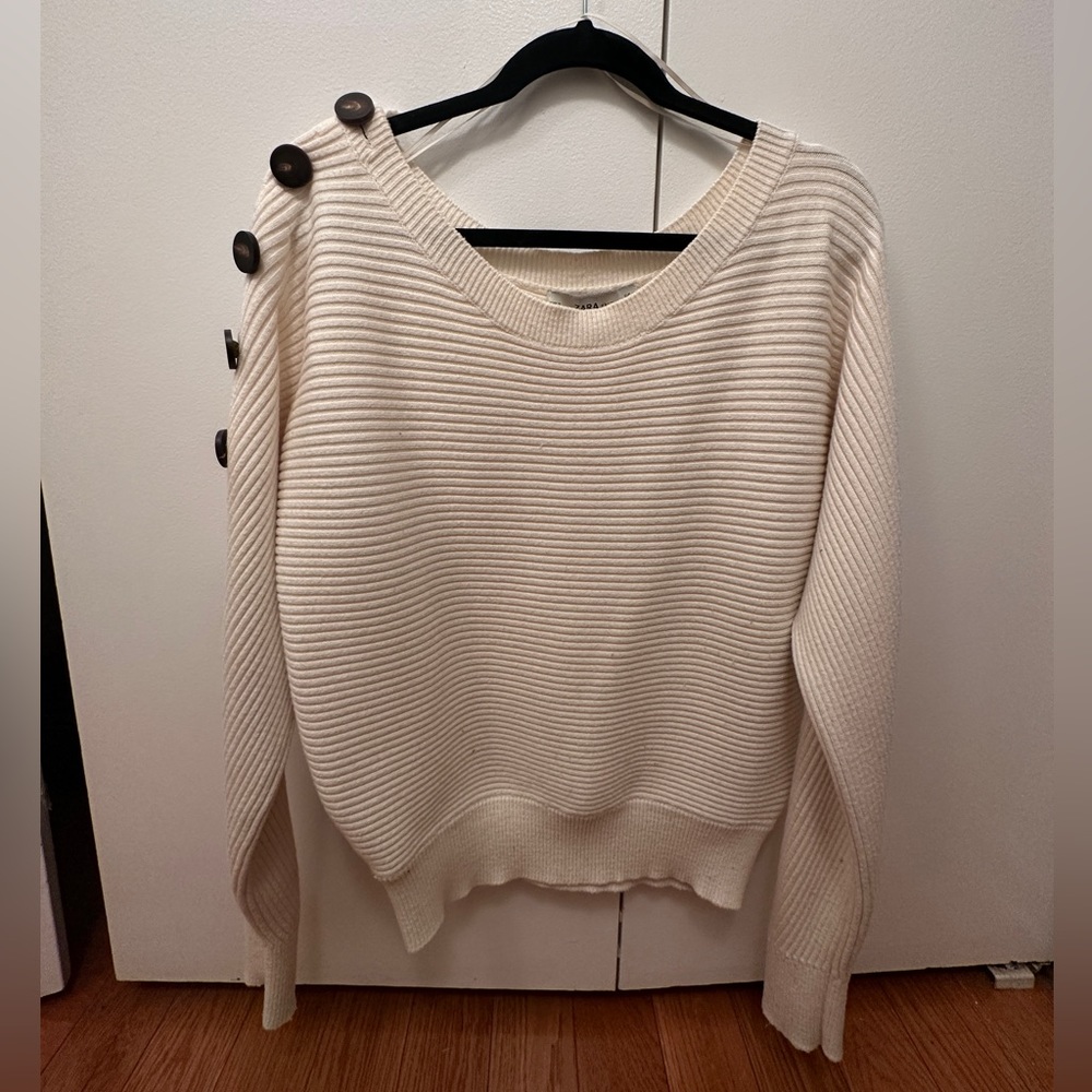 Zara Cream Knit Sweater with Side Buttons